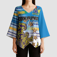 Personalised Cook Islands Va'a Race Kimono Sleeve Blouse Te Tatau Tattoos Sporty Style Glory Blue Color LT03 - Polynesian Pride