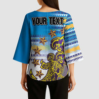 Personalised Cook Islands Va'a Race Kimono Sleeve Blouse Te Tatau Tattoos Sporty Style Glory Blue Color LT03 - Polynesian Pride