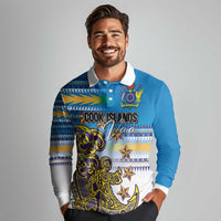Personalised Cook Islands Va'a Race Long Sleeve Polo Shirt Te Tatau Tattoos Sporty Style Glory Blue Color LT03 - Polynesian Pride