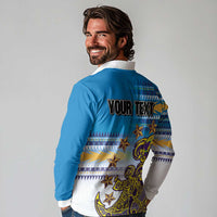 Personalised Cook Islands Va'a Race Long Sleeve Polo Shirt Te Tatau Tattoos Sporty Style Glory Blue Color LT03 - Polynesian Pride