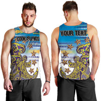Personalised Cook Islands Va'a Race Men Tank Top Te Tatau Tattoos Sporty Style Glory Blue Color LT03 - Polynesian Pride