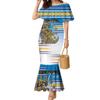 Personalised Cook Islands Va'a Race Mermaid Dress Te Tatau Tattoos Sporty Style Glory Blue Color LT03 Women Blue - Polynesian Pride