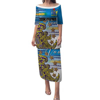Personalised Cook Islands Va'a Race Puletasi Te Tatau Tattoos Sporty Style Glory Blue Color LT03 Long Dress Blue - Polynesian Pride