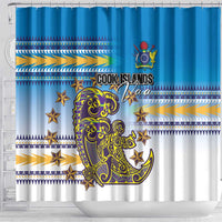 Cook Islands Va'a Race Shower Curtain Te Tatau Tattoos Sporty Style Glory Blue Color LT03 - Polynesian Pride