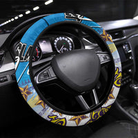 Cook Islands Va'a Race Steering Wheel Cover Te Tatau Tattoos Sporty Style Glory Blue Color LT03 Universal Fit Blue - Polynesian Pride