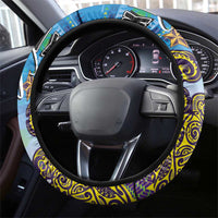 Cook Islands Va'a Race Steering Wheel Cover Te Tatau Tattoos Sporty Style Glory Blue Color LT03 - Polynesian Pride