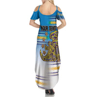 Personalised Cook Islands Va'a Race Summer Maxi Dress Te Tatau Tattoos Sporty Style Glory Blue Color LT03 - Polynesian Pride