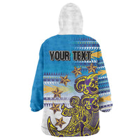 Personalised Cook Islands Va'a Race Wearable Blanket Hoodie Te Tatau Tattoos Sporty Style Glory Blue Color LT03 - Polynesian Pride
