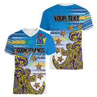 Personalised Cook Islands Va'a Race Women V-Neck T-Shirt Te Tatau Tattoos Sporty Style Glory Blue Color LT03 - Polynesian Pride