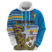 Personalised Cook Islands Va'a Race Zip Hoodie Te Tatau Tattoos Sporty Style Glory Blue Color LT03 - Polynesian Pride