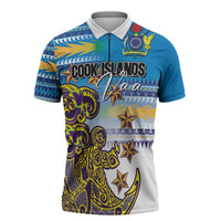 Personalised Cook Islands Va'a Race Zipper Polo Shirt Te Tatau Tattoos Sporty Style Glory Blue Color LT03 Blue - Polynesian Pride