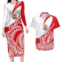 Personalised Tahiti Va'a Race Couples Matching Long Sleeve Bodycon Dress and Hawaiian Shirt Polynesian Tattoos Sporty Style LT03 Red - Polynesian Pride