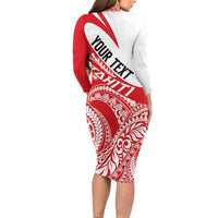 Personalised Tahiti Va'a Race Long Sleeve Bodycon Dress Polynesian Tattoos Sporty Style LT03 - Polynesian Pride
