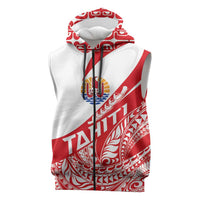 Personalised Tahiti Va'a Race Sleeveless Zip Hoodie Polynesian Tattoos Sporty Style LT03 Red - Polynesian Pride
