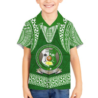Tonga Liahona High School Family Matching Summer Maxi Dress and Hawaiian Shirt Traditional Ngatu and Polynesian Pattern LT03 Son's Shirt Green - Polynesian Pride