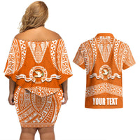 Tonga Tailulu College Couples Matching Off Shoulder Short Dress and Hawaiian Shirt Traditional Ngatu and Polynesian Pattern LT03 - Polynesian Pride