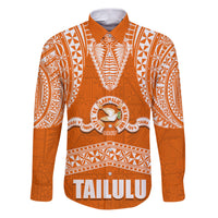 Tonga Tailulu College Family Matching Puletasi Dress and Hawaiian Shirt Traditional Ngatu and Polynesian Pattern LT03 Dad's Shirt - Long Sleeve Orange - Polynesian Pride