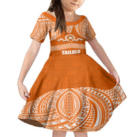 Tonga Tailulu College Family Matching Tank Maxi Dress and Hawaiian Shirt Traditional Ngatu and Polynesian Pattern LT03 Daughter's Dress Orange - Polynesian Pride