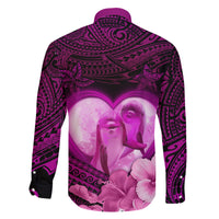 Dolphin Couple Love Story Valentine Day Family Matching Off Shoulder Long Sleeve Dress and Hawaiian Shirt With Polynesian Tribal Tattoo Pink Style LT03 - Polynesian Pride