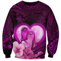 Dolphin Couple Love Story Valentine Day Sweatshirt With Polynesian Tribal Tattoo Pink Style LT03 Unisex Pink - Polynesian Pride