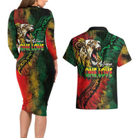 Aotearoa One Love Couples Matching Long Sleeve Bodycon Dress and Hawaiian Shirt Reggae Lion with Kakahu Huruhuru LT03 - Polynesian Pride