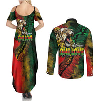 Aotearoa One Love Couples Matching Summer Maxi Dress and Long Sleeve Button Shirt Reggae Lion with Kakahu Huruhuru LT03 - Polynesian Pride