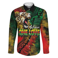 Aotearoa One Love Family Matching Off Shoulder Maxi Dress and Hawaiian Shirt Reggae Lion with Kakahu Huruhuru LT03 Dad's Shirt - Long Sleeve Black - Polynesian Pride