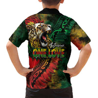 Aotearoa One Love Family Matching Short Sleeve Bodycon Dress and Hawaiian Shirt Reggae Lion with Kakahu Huruhuru LT03 - Polynesian Pride