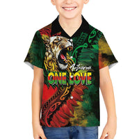 Aotearoa One Love Family Matching Summer Maxi Dress and Hawaiian Shirt Reggae Lion with Kakahu Huruhuru LT03 Son's Shirt Black - Polynesian Pride