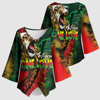 Aotearoa One Love Kimono Sleeve Blouse Reggae Lion with Kakahu Huruhuru