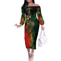 Aotearoa One Love Off The Shoulder Long Sleeve Dress Reggae Lion with Kakahu Huruhuru