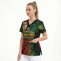 Aotearoa One Love Scrub Top Reggae Lion with Kakahu Huruhuru
