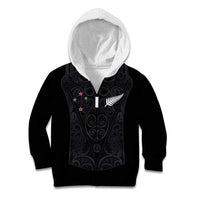 Custom Aotearoa Rugby Kid Hoodie Fern Blacks-Traditional Maori Motifs Design