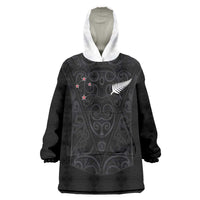 Custom Aotearoa Rugby Wearable Blanket Hoodie Fern Blacks-Traditional Maori Motifs Design LT03 One Size Black - Polynesian Pride