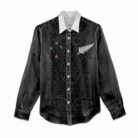 Custom Aotearoa Rugby Women Casual Shirt Fern Blacks-Traditional Maori Motifs Design LT03 - Polynesian Pride