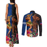 Hawaii and Samoa Together Couples Matching Tank Maxi Dress and Long Sleeve Button Shirt Samoan Warrior and Beauty Hula Girl LT03 - Polynesian Pride