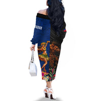 Hawaii and Samoa Together Family Matching Off The Shoulder Long Sleeve Dress and Hawaiian Shirt Samoan Warrior and Beauty Hula Girl LT03 - Polynesian Pride