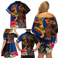 Hawaii and Samoa Together Family Matching Off Shoulder Short Dress and Hawaiian Shirt Samoan Warrior and Beauty Hula Girl LT03 - Polynesian Pride