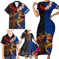 Hawaii and Samoa Together Family Matching Short Sleeve Bodycon Dress and Hawaiian Shirt Samoan Warrior and Beauty Hula Girl LT03 - Polynesian Pride