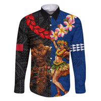 Hawaii and Samoa Together Family Matching Short Sleeve Bodycon Dress and Hawaiian Shirt Samoan Warrior and Beauty Hula Girl LT03 Dad's Shirt - Long Sleeve Black - Polynesian Pride