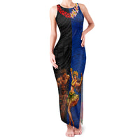 Hawaii and Samoa Together Family Matching Tank Maxi Dress and Hawaiian Shirt Samoan Warrior and Beauty Hula Girl LT03 Mom's Dress Black - Polynesian Pride