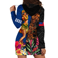 Hawaii and Samoa Together Hoodie Dress Samoan Warrior and Beauty Hula Girl LT03 - Polynesian Pride