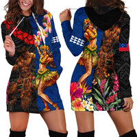 Hawaii and Samoa Together Hoodie Dress Samoan Warrior and Beauty Hula Girl LT03 - Polynesian Pride