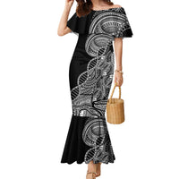 Samoan DNA Art Tattoo Family Matching Mermaid Dress and Hawaiian Shirt Polynesian Pattern Black Color LT03 Mom's Dress Black - Polynesian Pride