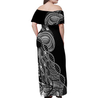 Samoan DNA Art Tattoo Family Matching Off Shoulder Maxi Dress and Hawaiian Shirt Polynesian Pattern Black Color LT03 - Polynesian Pride