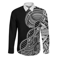 Samoan DNA Art Tattoo Family Matching Off Shoulder Short Dress and Hawaiian Shirt Polynesian Pattern Black Color LT03 Dad's Shirt - Long Sleeve Black - Polynesian Pride