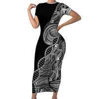 Samoan DNA Art Tattoo Family Matching Short Sleeve Bodycon Dress and Hawaiian Shirt Polynesian Pattern Black Color LT03 Mom's Dress Black - Polynesian Pride