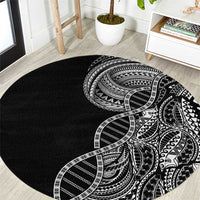 Samoan DNA Art Tattoo Round Carpet Polynesian Pattern Black Color