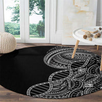 Samoan DNA Art Tattoo Round Carpet Polynesian Pattern Black Color