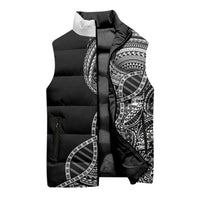 Samoan DNA Art Tattoo Sleeveless Puffer Jacket Polynesian Pattern Black Color